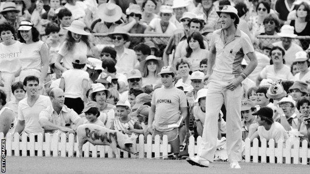 'Botham' the pig wanders around the boundary during an ODI in Brisbane in 1983