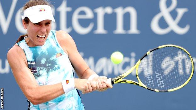 Johanna Konta hits a backhand