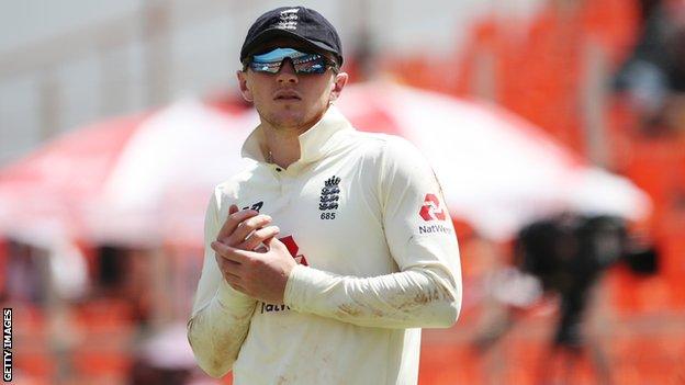 England spinner Dom Bess looks on during play on day two of the final Test against India