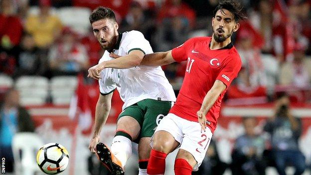 Matt Doherty battles with Turkey's Irfan Can Kahveci on his Republic debut in March