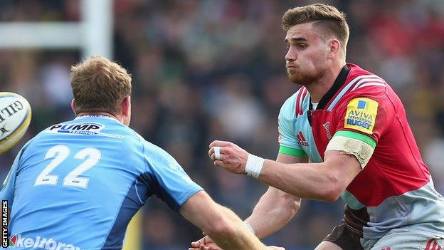 James Lang sends out a pass for Harlequins