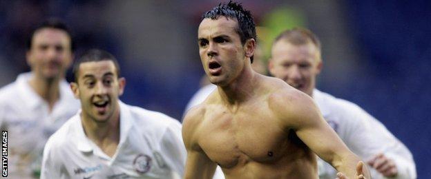 Ryan Green celebrates his extra-time winner for Hereford United against Halifax Town in the Conference play- off final at the Walkers Stadium in May 2006