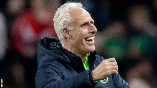 Mick McCarthy celebrates the Republic's win after the final whistle