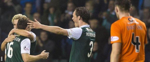 Hibs celebrate against Dundee United in November