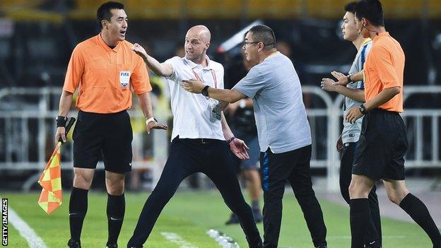 Jordi Cruyff of Chongqing SWM reacts during the 2019 Chinese Super League match between Beijing Guoan and Chongqing SWM at Workers Stadium on July 10, 2019 in Beijing, China