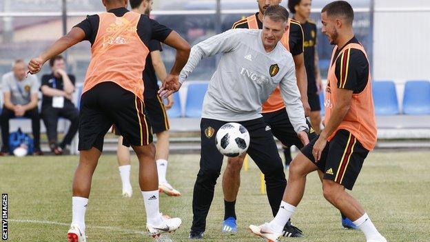 Richard Evans in training alongside Real Madrid and Belgium forward Eden Hazard