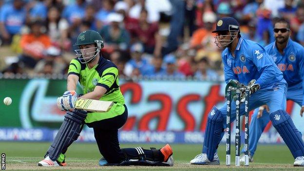 Andrew Balbirnie plays a shot against India at the 2015 World Cup in New Zealand