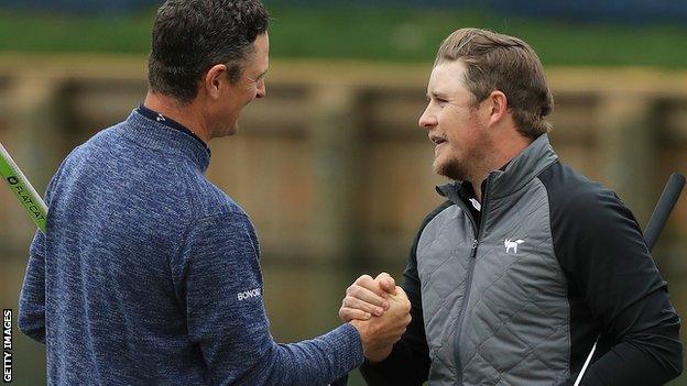 Justin Rose and Eddie Pepperell shake hands after the final round of the Players Championship