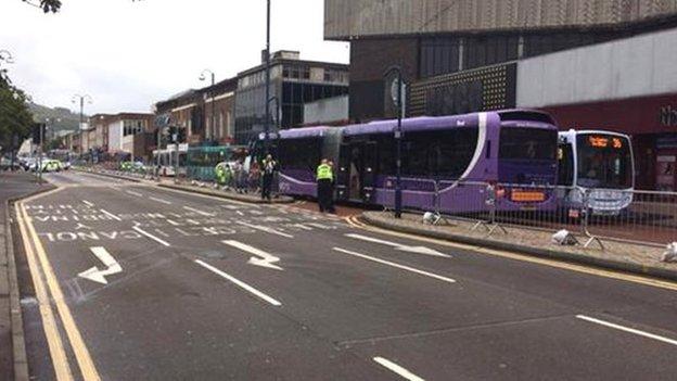 the scene of the crash at The Kingsway, Swansea