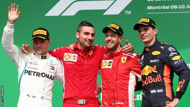 Valtteri Bottas on the podium in Canada