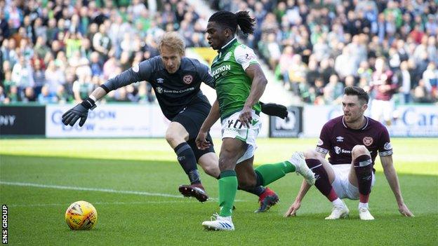 Stephane Omeonga has starred for Hibs recently, but his loan deal from Genoa expires this summer