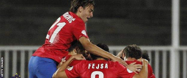 Serbia goal celebration