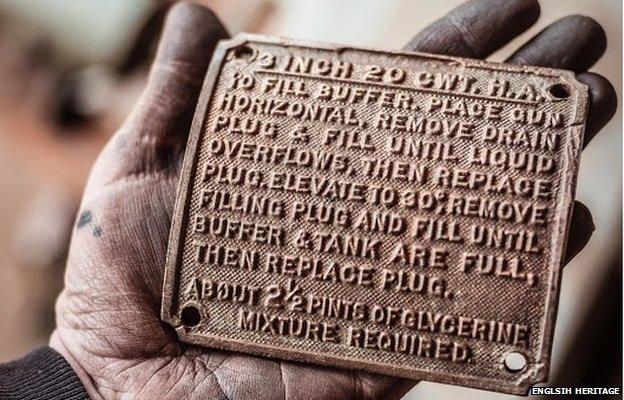 Brass plate from the original anti-aircraft gun