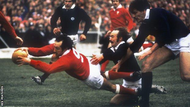 Sir Gareth Edwards dives over the try-line as Wale beat Scotland 22-14 in the 1978 Five Nations in Cardiff