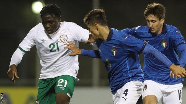 Festy Ebosele in action for the Republic of Ireland during their defeat by Italy
