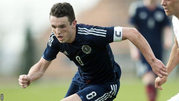 John McGinn playing for Scotland's Under-21 side