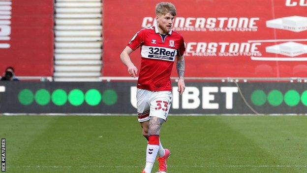 Middlesbrough's Hayden Coulson playing for the club in April 2021