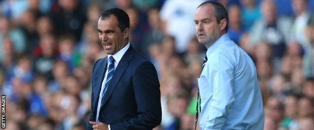 Roberto Martinez of Everton and Steve Clarke West Bromwich Albion