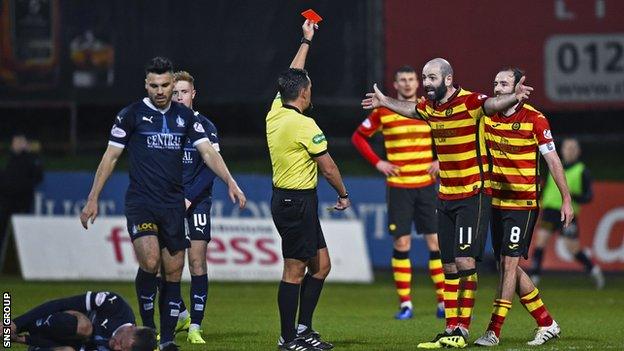 Partick Thistle had Gary Harkins sent off minutes before Falkirk's equaliser