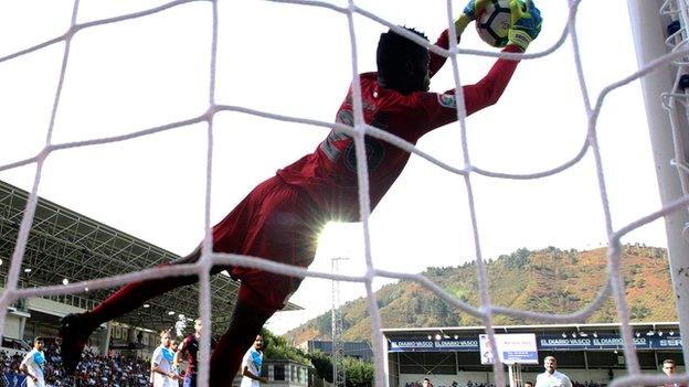 Deportivo La Coruna's Nigerian goalkeeper Francis Uzoho