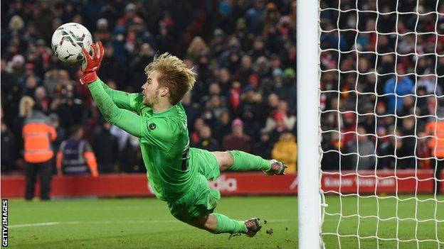 Caoimhin Kelleher at full-stretch to save Luke Thomas' penalty in the dramatic shootout victory