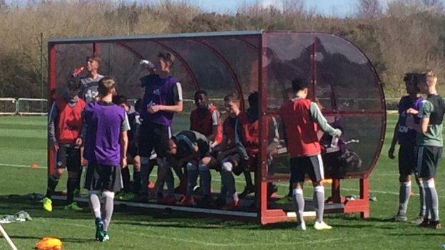 Manchester United youngsters take a break from training