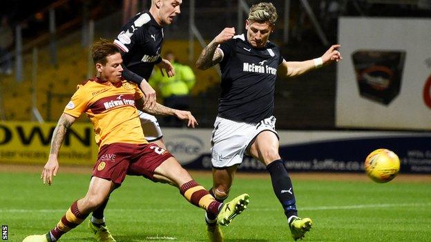 Motherwell's Craig Tanner scores against Dundee