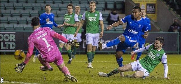 Alfredo Morelos scores past Ofir Marciano