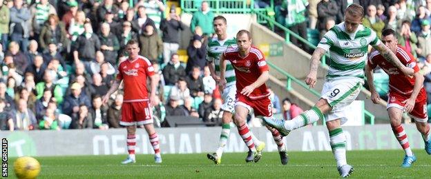 Leigh Griffiths slams in his second goal from the penalty spot