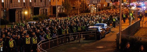 Lazio fans were escorted to the stadium by police