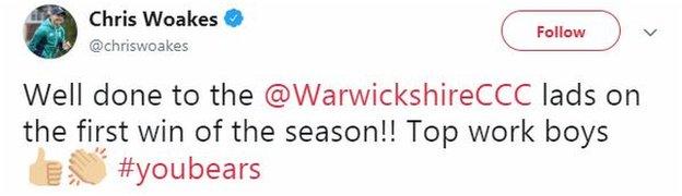 Chris Woakes on Twitter