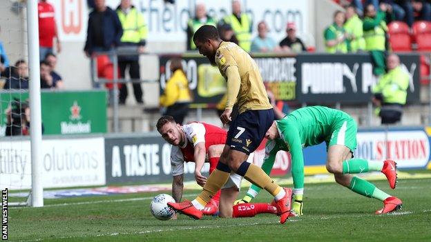 Lewis Grabban scores a first-half equaliser for Nottingham Forest against Rotherham