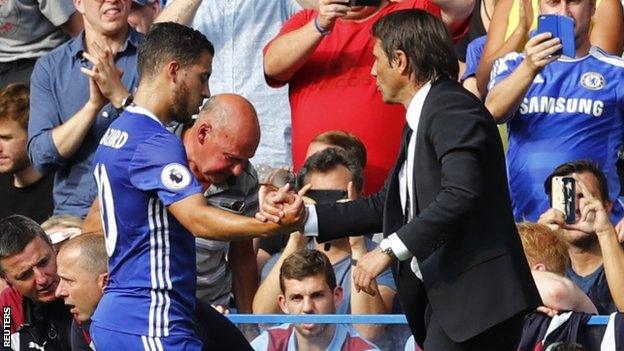 Eden Hazard and Antonio Conte