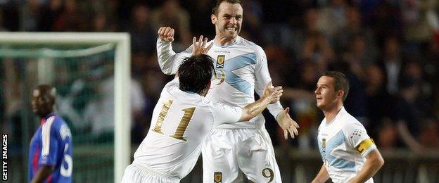 James McFadden celebrates his wonder strike against France in 2007