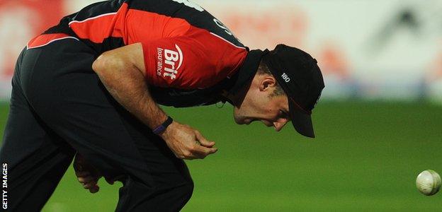 Andrew Strauss misses a catch against Ireland during the 2011 cricket World Cup