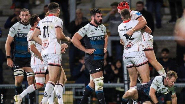 Tom Stewart celebrates his try