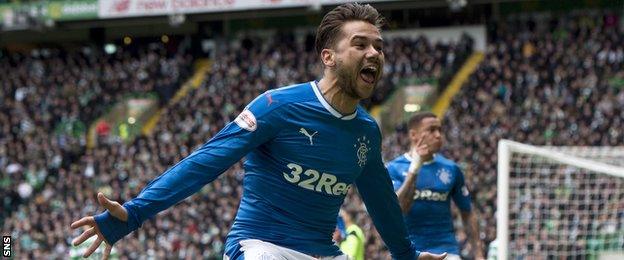 Rangers' Harry Forrester celebrates against Celtic