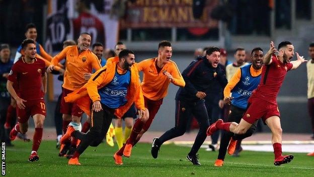 Roma players celebrating