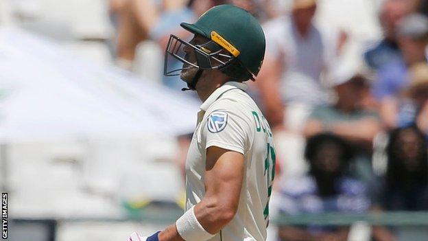 South Africa captain Faf du Plessis is dejected after getting out on day five of the second Test against England