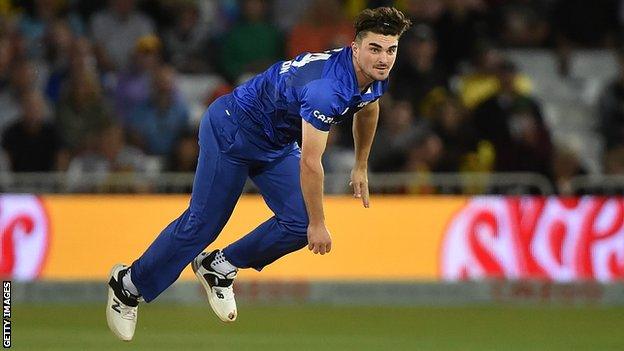 London Spirit bowler Jordan Thompson delivers a ball during The Hundred