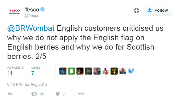 English customers criticised us why we do not apply the English flag on English berries and why we do for Scottish berries.