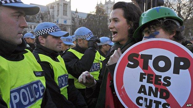 Charlie Gilmour (second right) at tuition fees protest