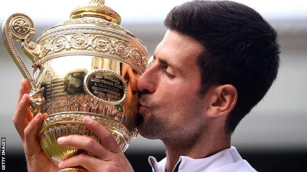 Novak Djokovic with Wimbledon trophy