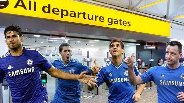 Chelsea players near the departure gate