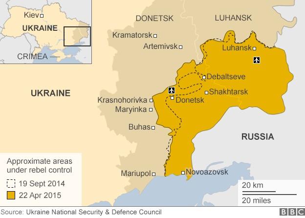 Ukraine map, with rebel-held area