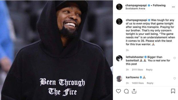 Drake's Instagram post on Kevin Durant's injury