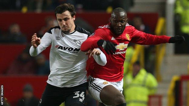 George Thorne (left) in action for Derby against Manchester United in the League Cup