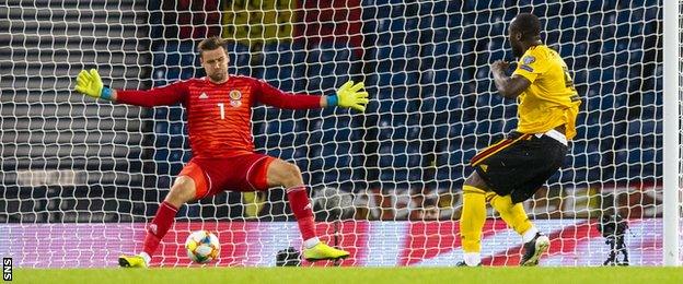 Romelu Lukaku scores for Belgium against Scotland