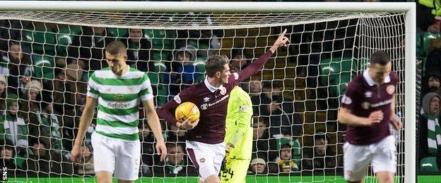 Kyle Laffery celebrates scoring for Hearts