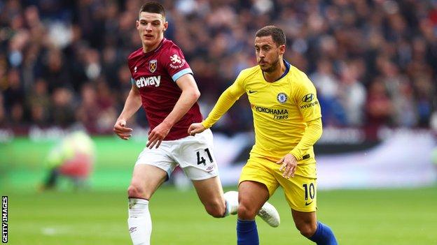 Eden Hazard in action against West Ham on Sunday